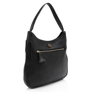 Tory Burch Robinson Black Pebbled Leather Large Hobo Bag